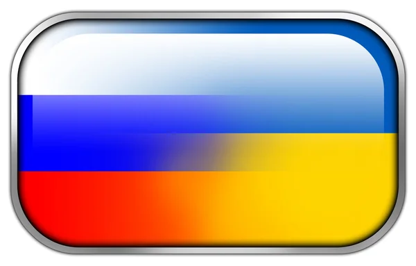 Ucrânia e Rússia Bandeira retângulo brilhante botão — Fotografia de Stock