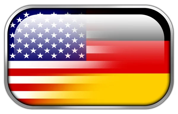 EUA e Alemanha Bandeira retângulo brilhante botão — Fotografia de Stock