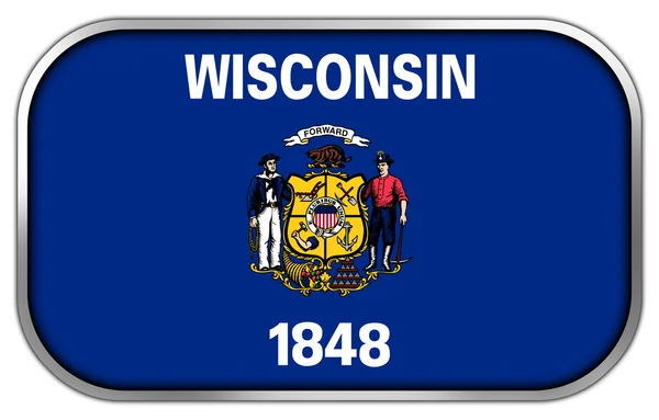 Wisconsin state flagga rektangel blankt knappen — Stock fotografie