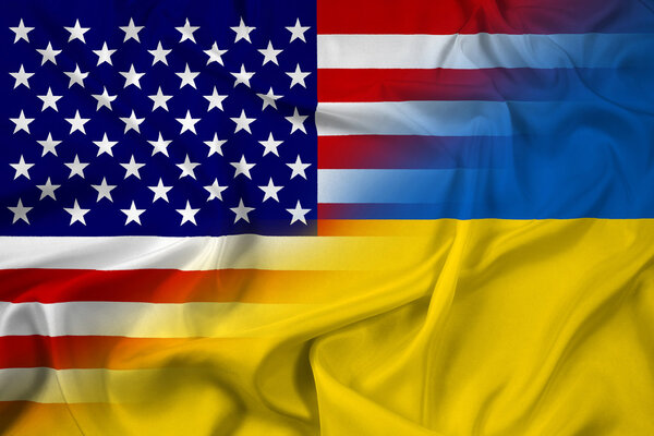 Ukraine und USA schwenken Flagge — Stockfoto