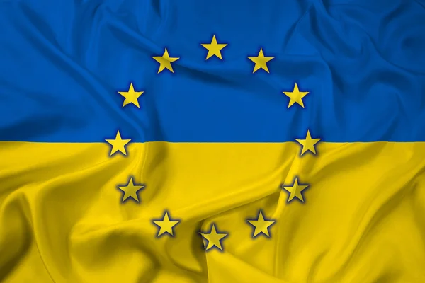 Waving Ukraine and EU Flag — Stock Photo, Image