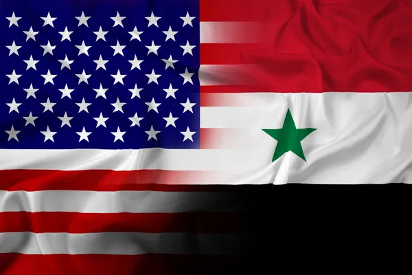 Vlající vlajka usa a Sýrie — Stock fotografie