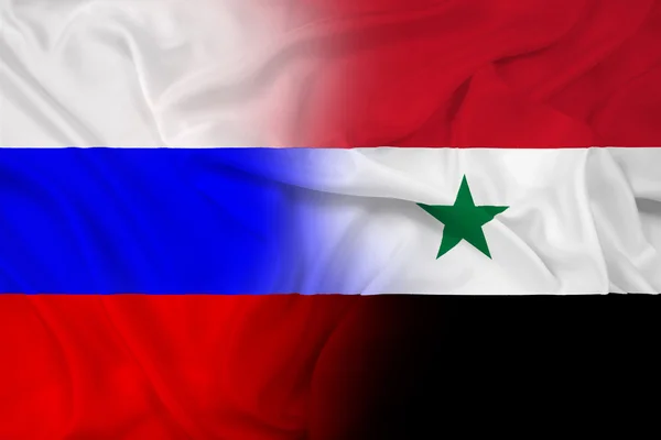 Wapperende vlag van Rusland en Syrië — Stockfoto