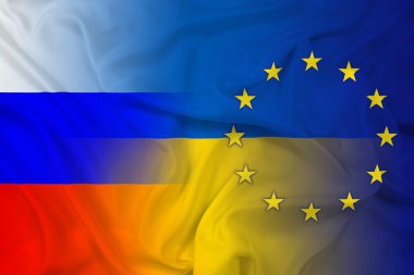 Ukrayna, AB ve Rusya bayrağı sallayarak