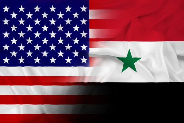 Macha flagą usa i syria — Zdjęcie stockowe