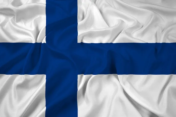 Finlandiya bayrağı sallayarak — Stok fotoğraf