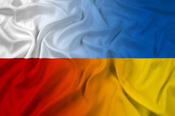 Ondeando bandera de Polonia y Ucrania —  Fotos de Stock