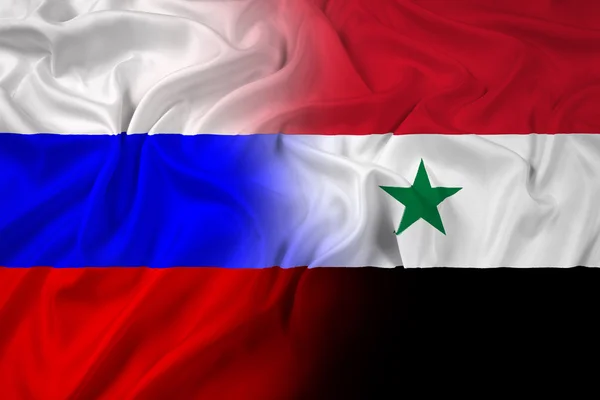 Wapperende vlag van Rusland en Syrië — Stockfoto