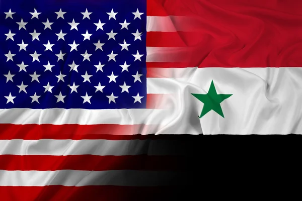 Macha flagą usa i syria — Zdjęcie stockowe