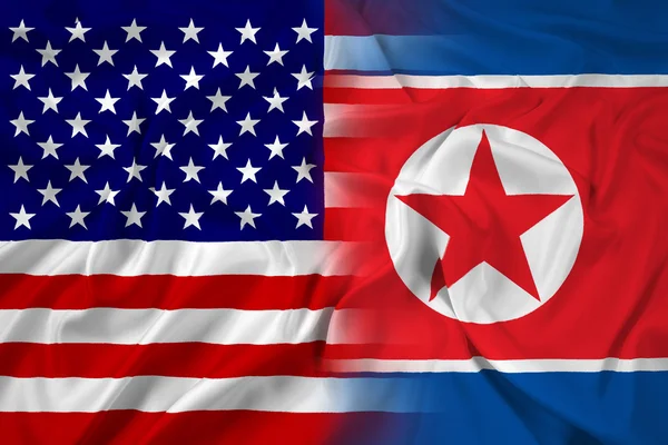 Ondeando bandera de Estados Unidos y Corea del Norte —  Fotos de Stock