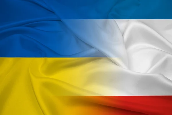 Waving Autonomous Republic of Crimea and Ukraine Flag — Stock Photo, Image