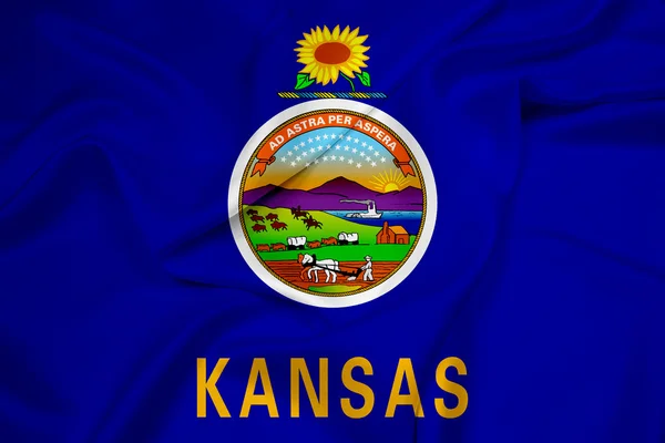 Acenando Bandeira do Estado do Kansas — Fotografia de Stock