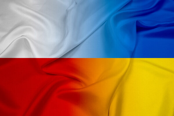 Размахивая флагом Польши и Украины
