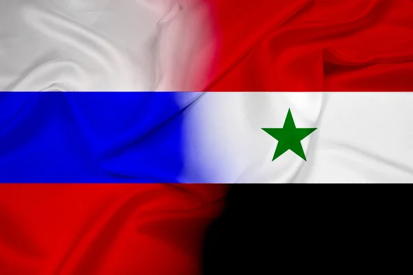 Wapperende vlag van Rusland en Syrië — Stockfoto