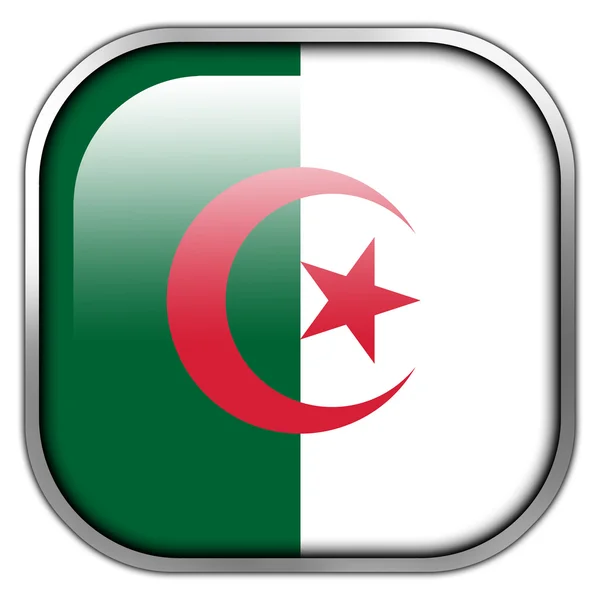 アルジェリアの国旗スクエア光沢のあるボタン — ストック写真
