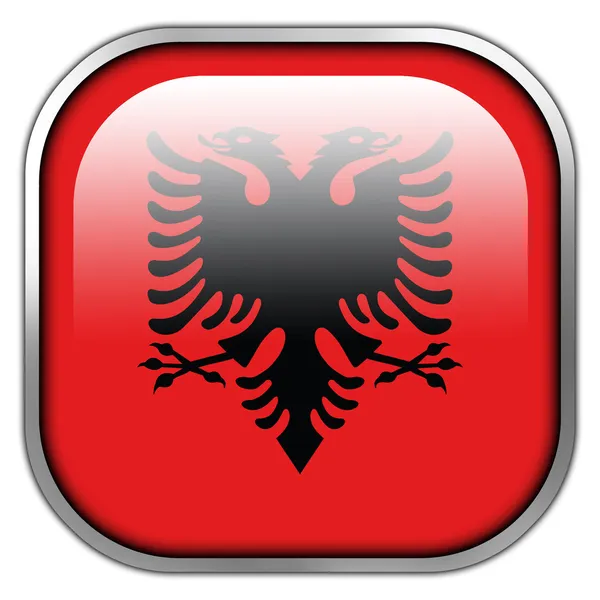 Albanien Flagge quadratischer Hochglanz-Knopf — Stockfoto