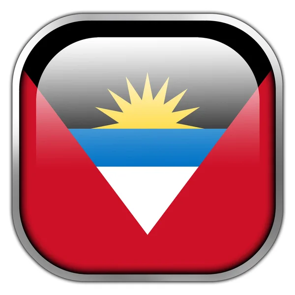 Vlag van Antigua en barbuda vierkant glanzende knop — Stockfoto