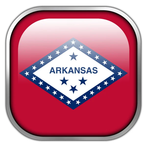 Vlag van Arkansas vierkant glanzende knop — Stockfoto