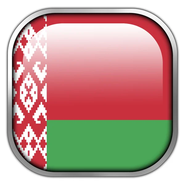Weißrussland Flagge quadratischer Hochglanz-Knopf — Stockfoto