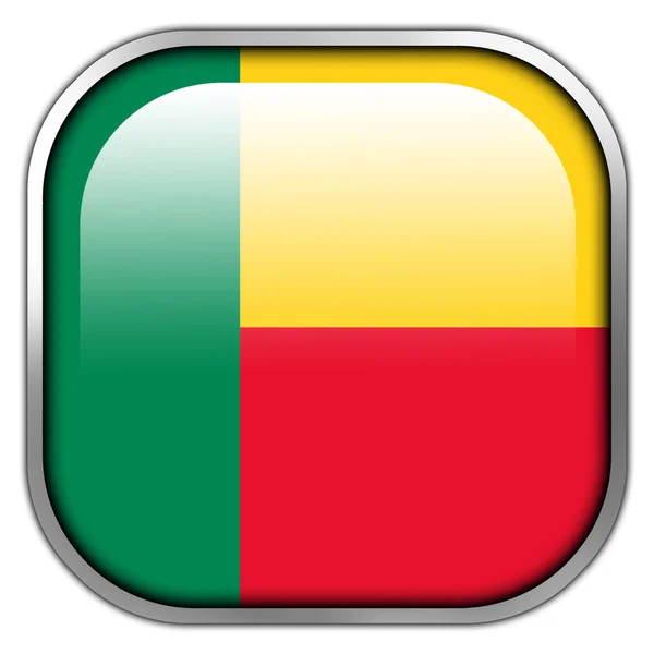 Vlag van Benin vierkant glanzende knop — Stockfoto