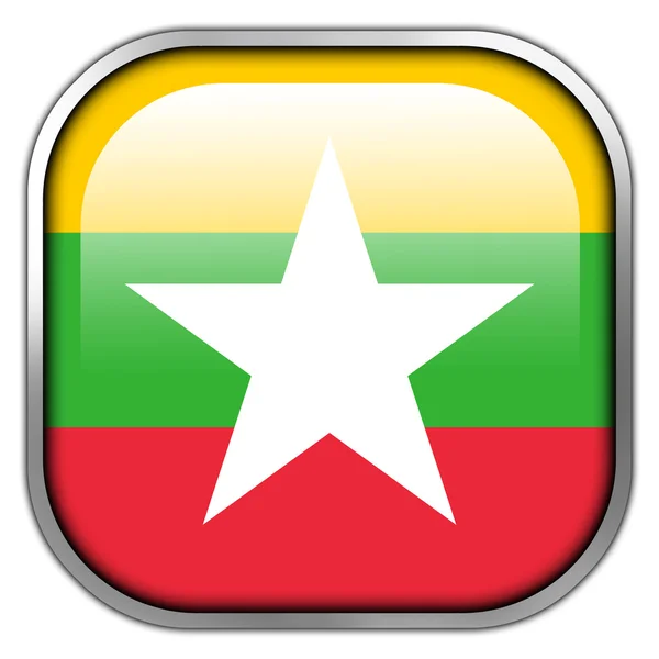 Bandiera Birmania quadrato pulsante lucido — Foto Stock