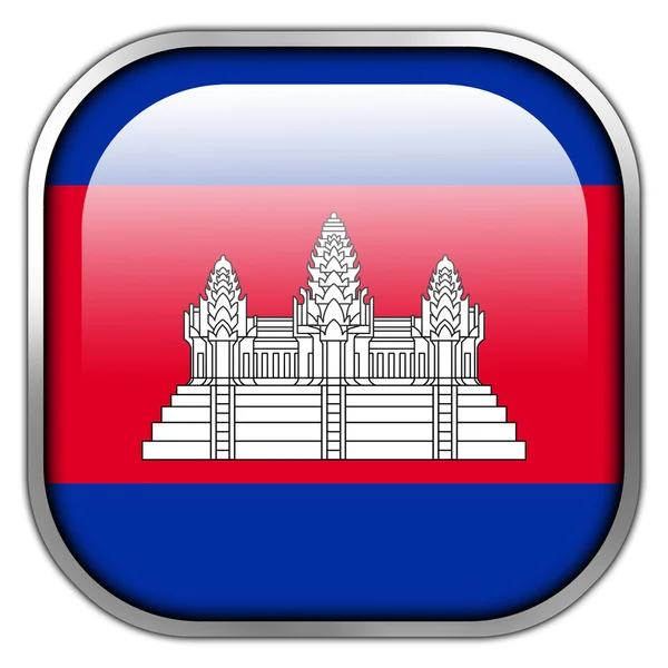 Camboja Bandeira quadrado brilhante botão — Fotografia de Stock