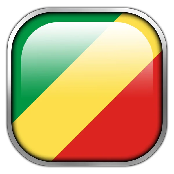 Kongo Republik Flagge quadratisch glänzenden Knopf — Stockfoto