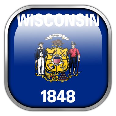 Wisconsin State Flag square glossy button clipart