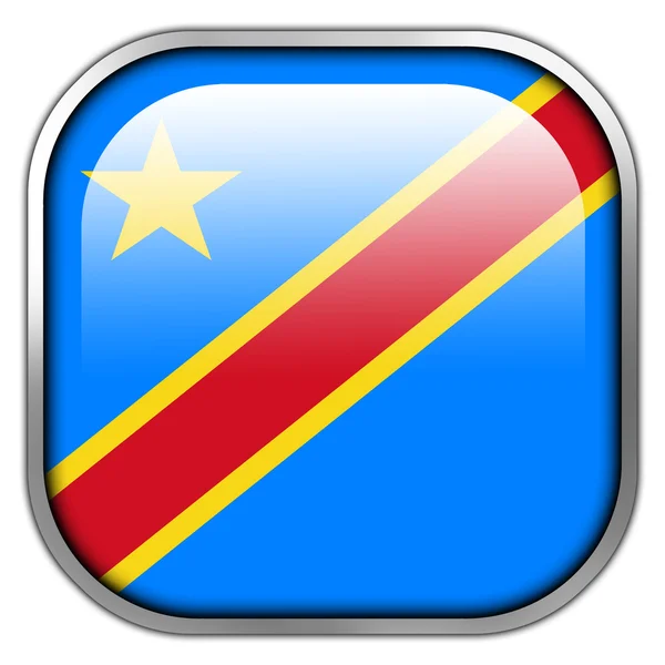 Demokratische Republik Kongo Flagge quadratischer Hochglanz-Knopf — Stockfoto