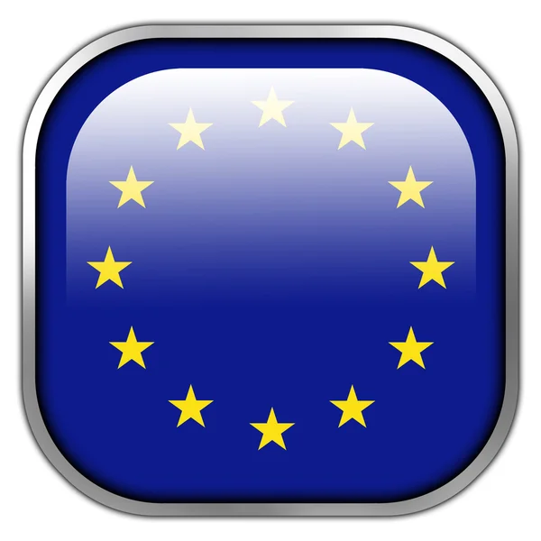 欧州連合の旗の正方形の光沢のあるボタン — ストック写真