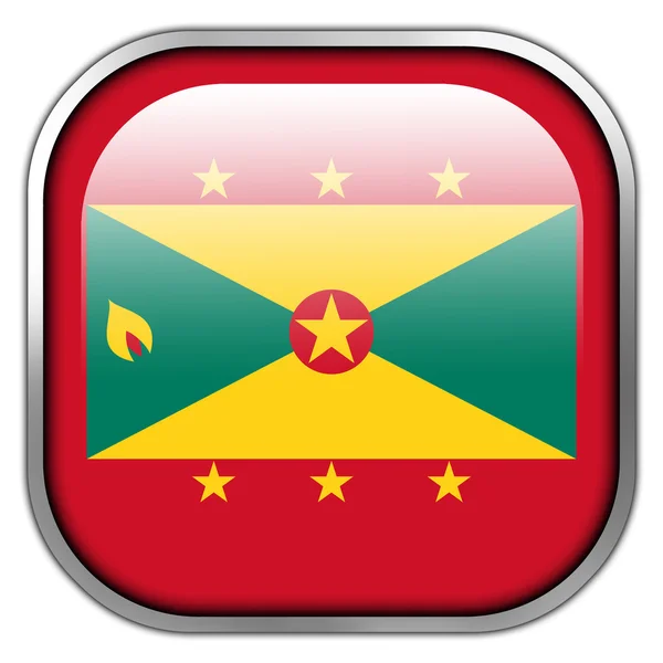 Vlag van Grenada vierkant glanzende knop — Stockfoto
