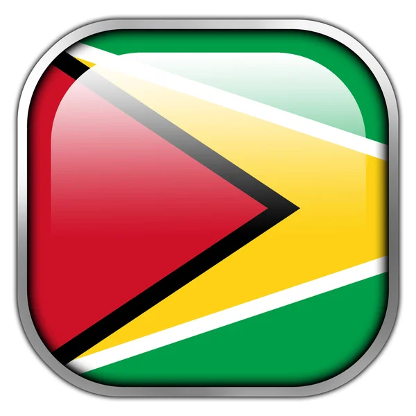 Guyana Flagge quadratischer Hochglanz-Knopf — Stockfoto