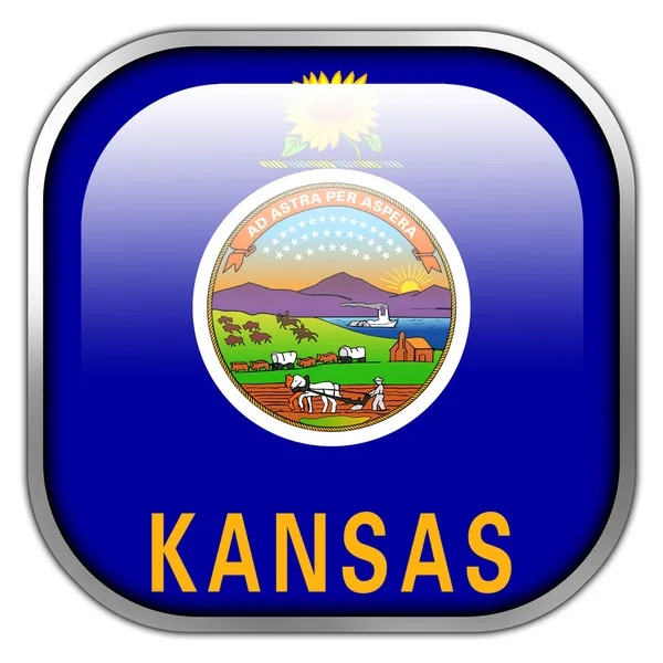 Kansas Eyalet bayrağı parlak düğme kare — Stok fotoğraf