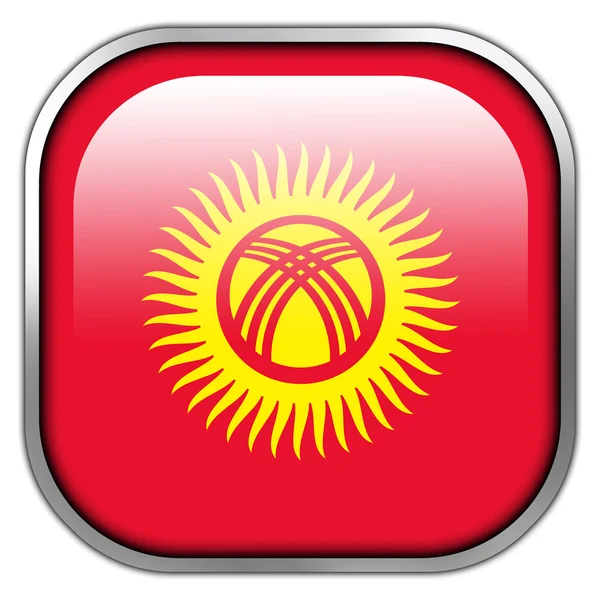 Kyrgyzstan Flagge quadratischer Hochglanz-Knopf — Stockfoto