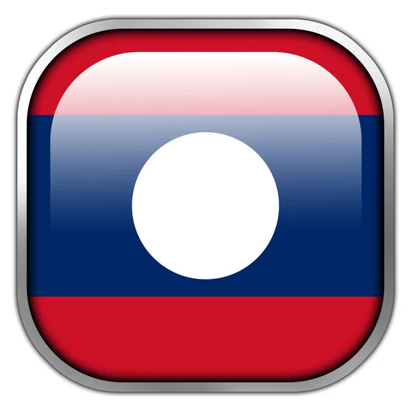 Vlag van Laos vierkant glanzende knop — Stockfoto