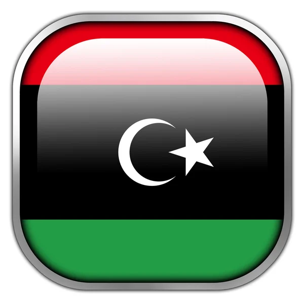 Vlag van Libië vierkant glanzende knop — Stockfoto