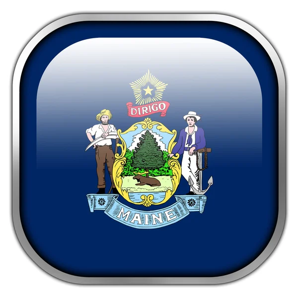 Maine State Flag square glossy button — Stock Photo, Image