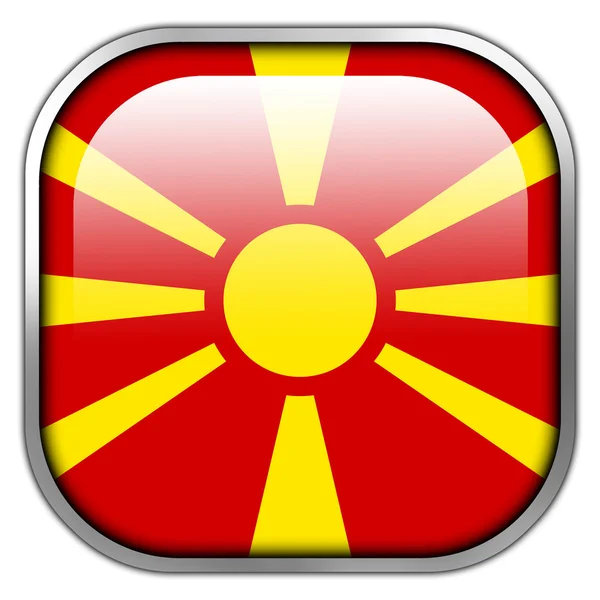 Vlag van Macedonië vierkant glanzende knop — Stockfoto