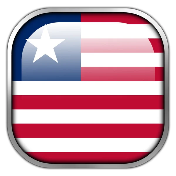 Libéria Bandeira quadrado brilhante botão — Fotografia de Stock