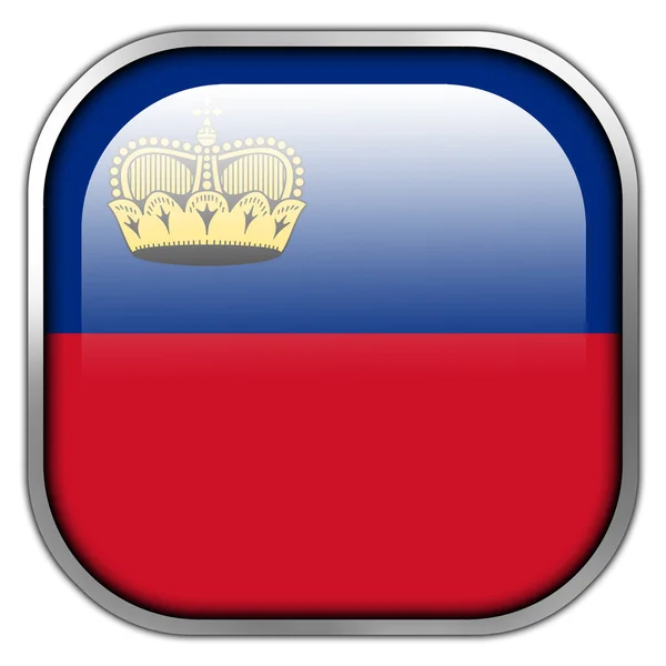 Lichtenstein Bandeira quadrado brilhante botão — Fotografia de Stock