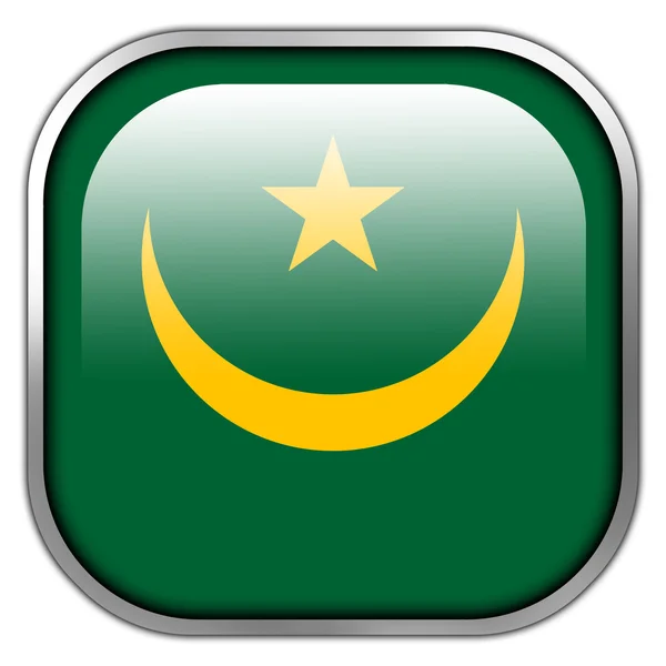 Vlag van Mauritanië vierkant glanzende knop — Stockfoto