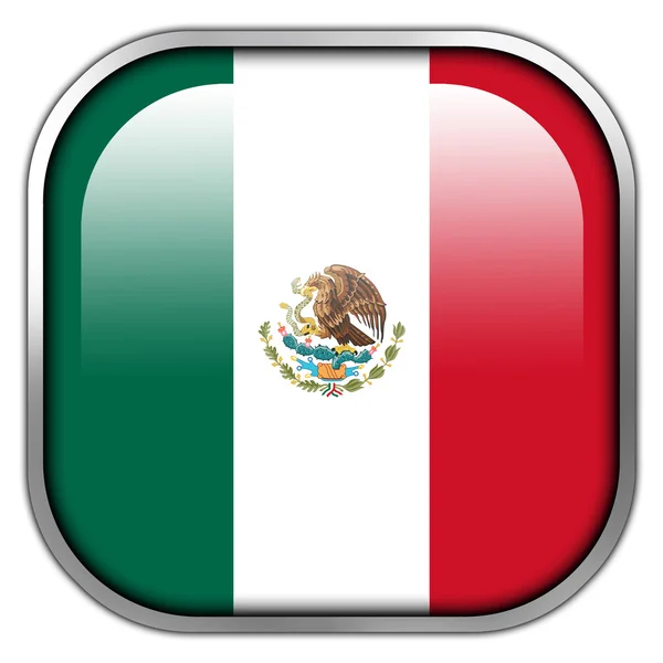 Vlag van Mexico vierkant glanzende knop — Stockfoto