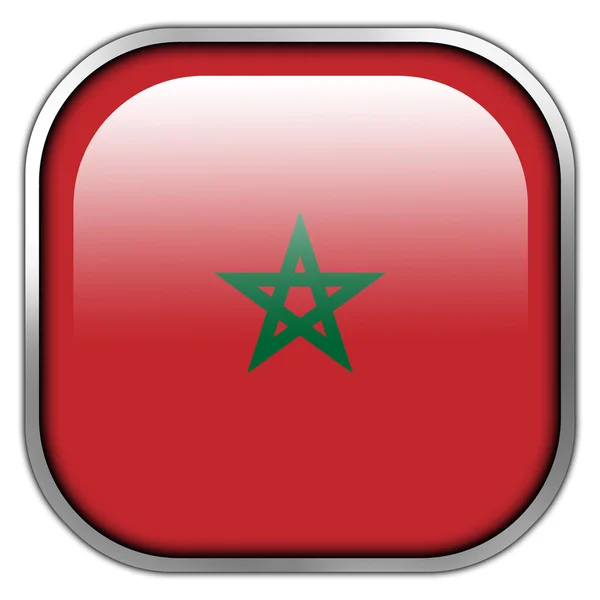 Maroko vlajka náměstí lesklý tlačítko — Stock fotografie