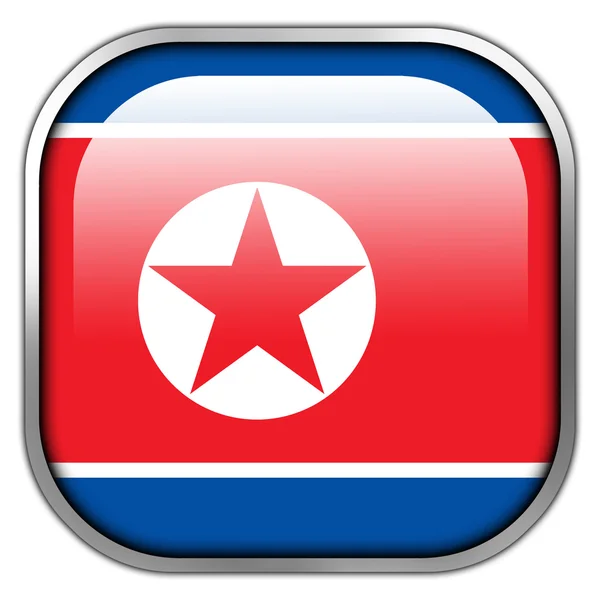 Bandera de Corea del Norte botón cuadrado brillante — Foto de Stock