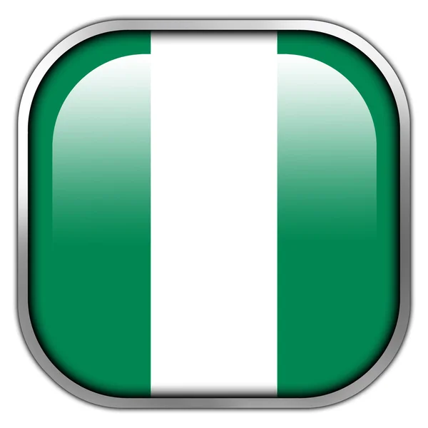 Nigeria Flagge quadratischen Hochglanz-Knopf — Stockfoto