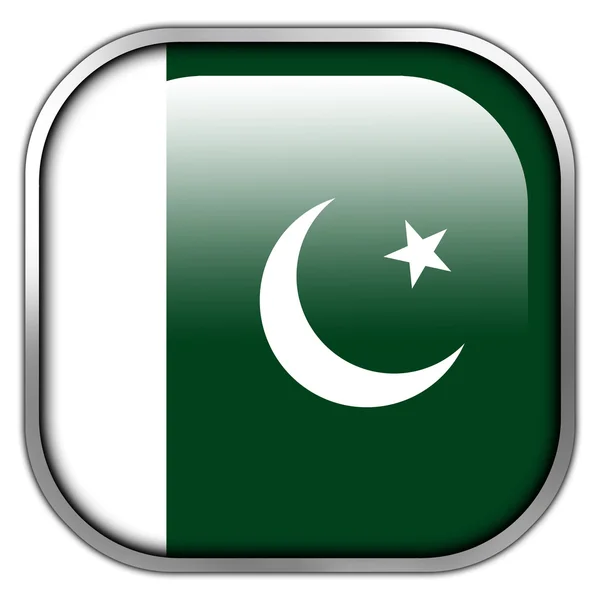 Vlag van Pakistan vierkant glanzende knop — Stockfoto