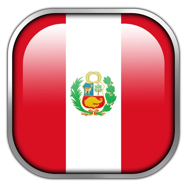 Peru Bandeira quadrado brilhante botão — Fotografia de Stock