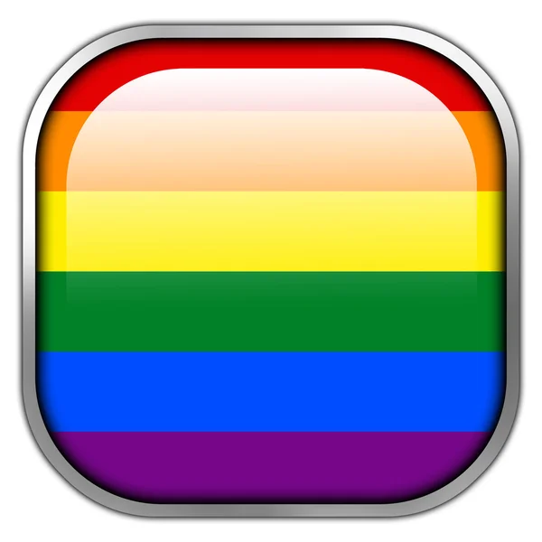 Arco-íris Bandeira quadrado brilhante botão — Fotografia de Stock