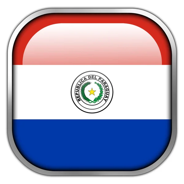 Vlajka Paraguaye náměstí lesklý tlačítko — Stock fotografie