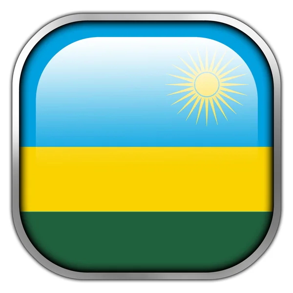 Vlag van Rwanda vierkant glanzende knop — Stockfoto